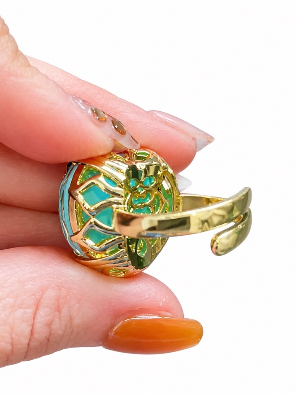 Heart Ring with Blue Opal Crystal-Adjustable ring - Picture 7 of 7